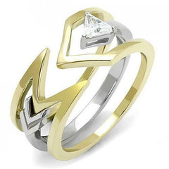 Jewellery Kingdom Ladies Guard Band Trillion Cz 18kt Stainless Steel 2 Pieces Ring Set (Gold) - Jewelry Rings - British D'sire
