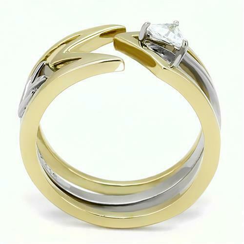Jewellery Kingdom Ladies Guard Band Trillion Cz 18kt Stainless Steel 2 Pieces Ring Set (Gold) - Jewelry Rings - British D'sire