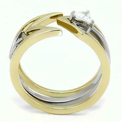 Jewellery Kingdom Ladies Guard Band Trillion Cz 18kt Stainless Steel 2 Pieces Ring Set (Gold) - Jewelry Rings - British D'sire