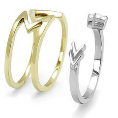 Jewellery Kingdom Ladies Guard Band Trillion Cz 18kt Stainless Steel 2 Pieces Ring Set (Gold) - Jewelry Rings - British D'sire