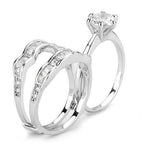 Jewellery Kingdom Ladies Guard Cubic Zirconia Solitaire Engagement Wedding Band Emerald Ring Set (Silver) - Jewelry Rings - British D'sire