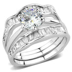 Jewellery Kingdom Ladies Guard Cubic Zirconia Solitaire Engagement Wedding Band Emerald Ring Set (Silver) - Jewelry Rings - British D'sire