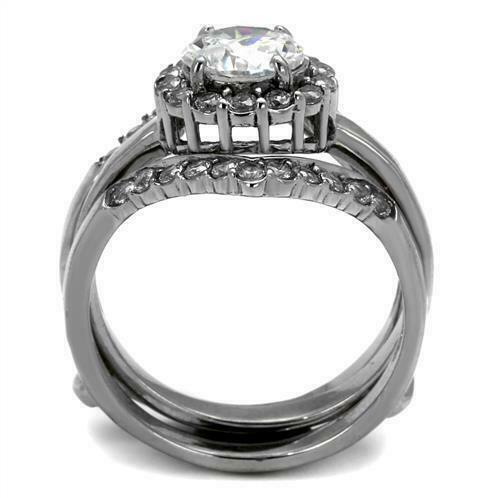 Jewellery Kingdom Ladies Guard Set 3 Carat Cz Wedding And Engagement Stainless Steel Ring - Jewelry Rings - British D'sire
