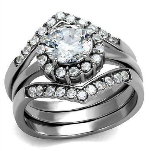 Jewellery Kingdom Ladies Guard Set 3 Carat Cz Wedding And Engagement Stainless Steel Ring - Jewelry Rings - British D'sire