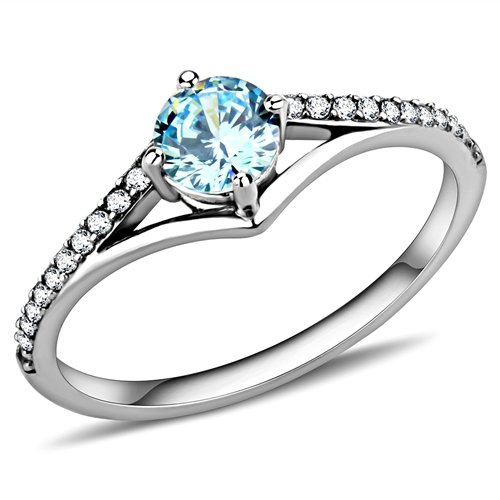 Jewellery Kingdom Ladies Half Carat Cubic Zirconia Stainless Steel Silver Elegant Pretty Ring (Blue Topaz) - Jewelry Rings - British D'sire Main image