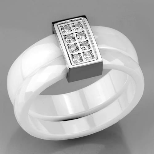 Jewellery Kingdom Ladies Handmade Ceramic Cz Stainless Steel Band 2pcs Unique Ring (White) - Jewelry Rings - British D'sire