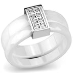 Jewellery Kingdom Ladies Handmade Ceramic Cz Stainless Steel Band 2pcs Unique Ring (White) - Jewelry Rings - British D'sire