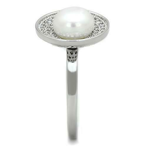 Jewellery Kingdom Ladies Handmade Cz Silver Rhodium Pretty Circle Pave Cream Pearl Ring Secondary image