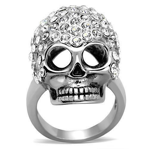 Jewellery Kingdom Ladies Handmade Emerald Goth Biker Skull Ring - Rings - British D'sire