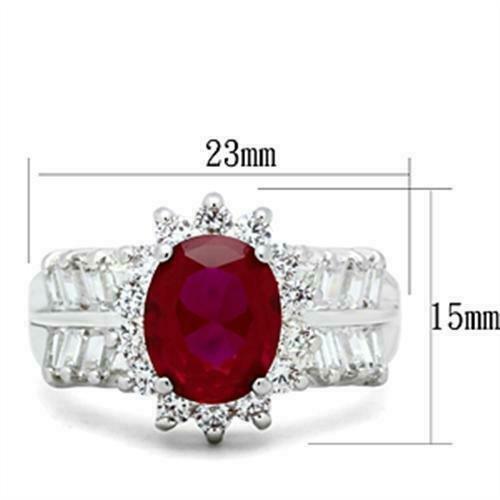 Jewellery Kingdom Ladies Handmade Oval Red Ruby Emerald Simulated Diamonds Ring (Silver) - Rings - British D'sire