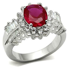 Jewellery Kingdom Ladies Handmade Oval Red Ruby Emerald Simulated Diamonds Ring (Silver) - Rings - British D'sire