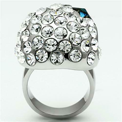 Jewellery Kingdom Ladies Handmade Stainless Steel Blue Eye Cz Goth Biker Skull Ring - Jewelry Rings - British D'sire