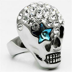 Jewellery Kingdom Ladies Handmade Stainless Steel Blue Eye Cz Goth Biker Skull Ring - Jewelry Rings - British D'sire