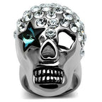 Jewellery Kingdom Ladies Handmade Stainless Steel Blue Eye Cz Goth Biker Skull Ring - Jewelry Rings - British D'sire