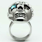 Jewellery Kingdom Ladies Handmade Stainless Steel Blue Eye Cz Goth Biker Skull Ring - Jewelry Rings - British D'sire