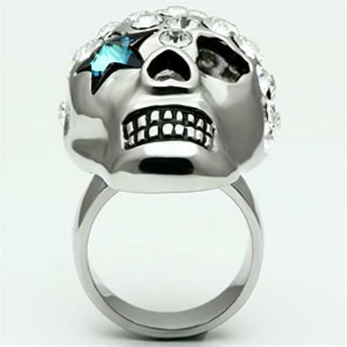Jewellery Kingdom Ladies Handmade Stainless Steel Blue Eye Cz Goth Biker Skull Ring - Jewelry Rings - British D'sire