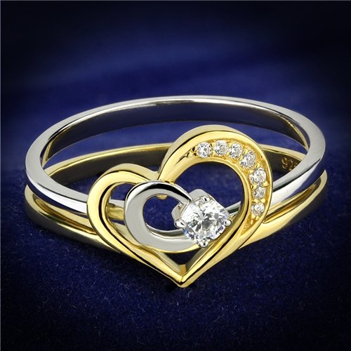 Jewellery Kingdom Ladies Heart Solitaire Engagement Band Sterling Silver 1K Ring Set (Gold) Secondary image