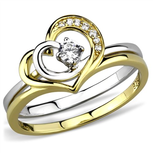 Jewellery Kingdom Ladies Heart 18kt Solitaire Engagement Band Sterling Silver 1c Ring Set (Gold) - Jewelry Rings - British D'sire Main image