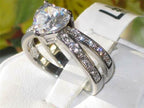 Jewellery Kingdom Ladies Heart 2ct Simulated Diamonds Stainless Steel Dress Pretty Ring (Silver) - Jewelry Rings - British D'sire