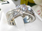 Jewellery Kingdom Ladies Heart 2ct Simulated Diamonds Stainless Steel Dress Pretty Ring (Silver) - Jewelry Rings - British D'sire