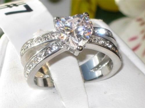 Jewellery Kingdom Ladies Heart 2ct Simulated Diamonds Stainless Steel Dress Pretty Ring (Silver) - Jewelry Rings - British D'sire