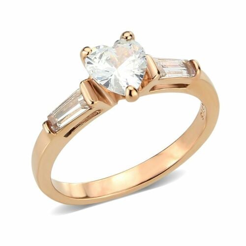 Jewellery Kingdom Ladies Heart Baguettes Stainless Steel Cubic Zirconia Ring (Gold) - Rings - British D'sire Main image
