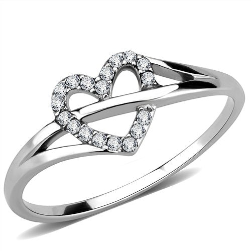 Jewellery Kingdom Ladies Heart Band Cz Pave Accents Stainless Steel Pretty Elegant Ring (Silver) - Jewelry Rings - British D'sire