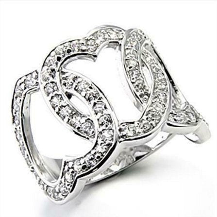 Jewellery Kingdom Ladies Heart Band Open Pave 9mm CZ Rhodium Cocktail Sparkling Ring (Silver) - Jewelry Rings - British D'sire Main image
