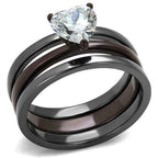Jewellery Kingdom Ladies Heart Black 3pcs Stainless Steel 2K Ring (Black) - Rings - British D'sire