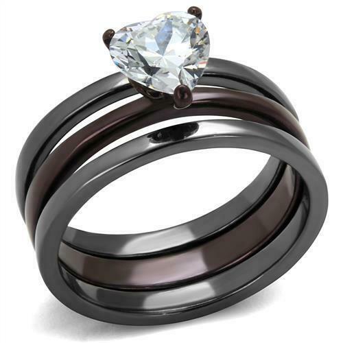 Jewellery Kingdom Ladies Heart Black 3pcs Stainless Steel 2K Ring (Black) - Rings - British D'sire