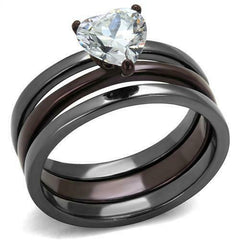 Jewellery Kingdom Ladies Heart Black 3pcs Stainless Steel 2K Ring (Black) - Rings - British D'sire
