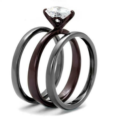 Jewellery Kingdom Ladies Heart Black 3pcs Stainless Steel 2K Ring (Black) - Rings - British D'sire