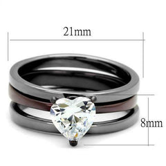 Jewellery Kingdom Ladies Heart Black 3pcs Stainless Steel 2K Ring (Black) - Rings - British D'sire
