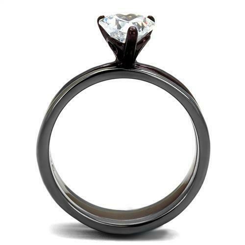 Jewellery Kingdom Ladies Heart Black 3pcs Stainless Steel 2K Ring (Black) - Rings - British D'sire