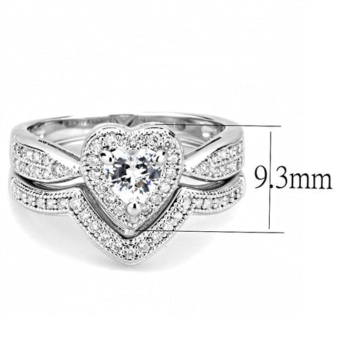Jewellery Kingdom Ladies Heart Bridal Engagement Wedding Band Rhodium Ring Set (Silver) - Jewelry Rings - British D'sire