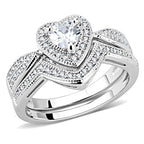 Jewellery Kingdom Ladies Heart Bridal Engagement Wedding Band Rhodium Ring Set (Silver) - Jewelry Rings - British D'sire