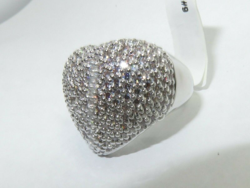 Jewellery Kingdom Ladies Heart Cz Rhodium Statement Cocktail Puff Pave Sparkling Ring (Silver) - Jewelry Rings - British D'sire