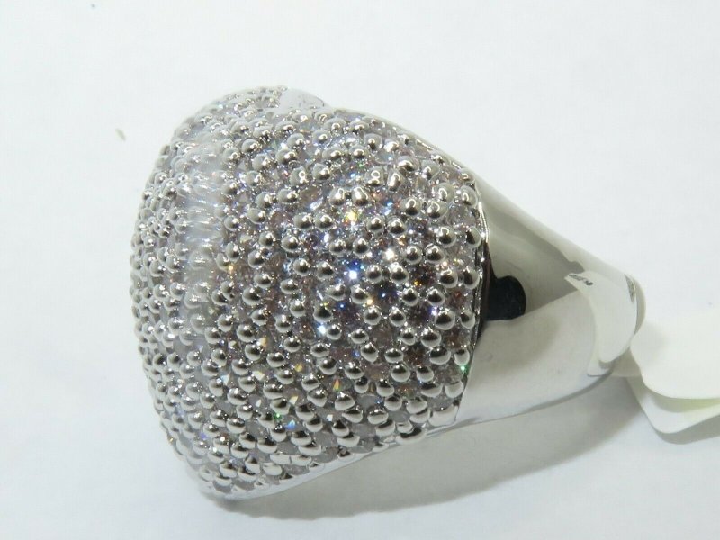 Jewellery Kingdom Ladies Heart Cz Rhodium Statement Cocktail Puff Pave Sparkling Ring (Silver) - Jewelry Rings - British D'sire