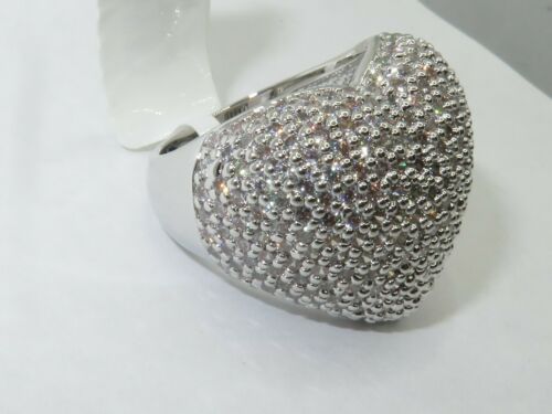 Jewellery Kingdom Ladies Heart Cz Rhodium Statement Cocktail Puff Pave Sparkling Ring (Silver) - Jewelry Rings - British D'sire Main image