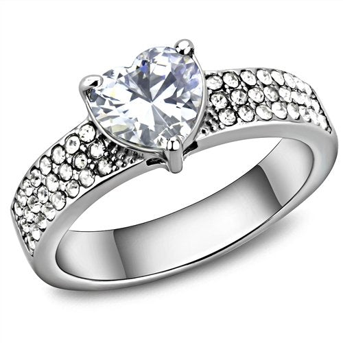 Jewellery Kingdom Ladies Heart Cz Stainless Steel Engagement Pave All Sizes Ring (Silver) - Jewelry Rings - British D'sire Main image