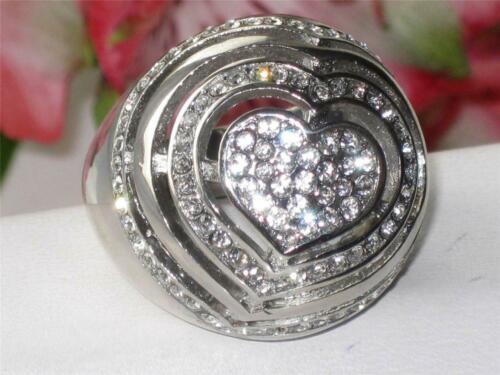 Jewellery Kingdom Ladies Heart Dome Chunky Pave Cocktail Ring (Silver) - Rings - British D'sire