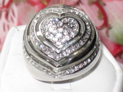 Jewellery Kingdom Ladies Heart Dome Chunky Pave Cocktail Ring (Silver) - Rings - British D'sire Main image
