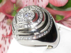 Jewellery Kingdom Ladies Heart Dome Chunky Pave Cocktail Ring (Silver) - Rings - British D'sire