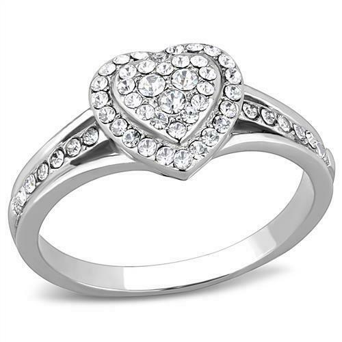 Jewellery Kingdom Ladies Heart Engagement Cubic zirconia Stainless Steel Ring (Silver) - Jewelry Rings - British D'sire Main image