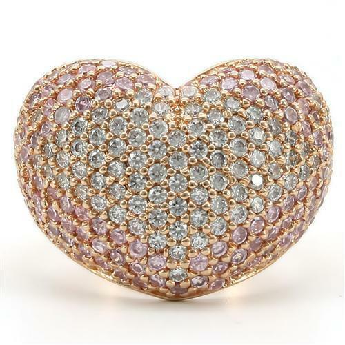 Jewellery Kingdom Ladies Heart Pink Clear Cocktail Statement Cz Ring (Rose Gold) Secondary image