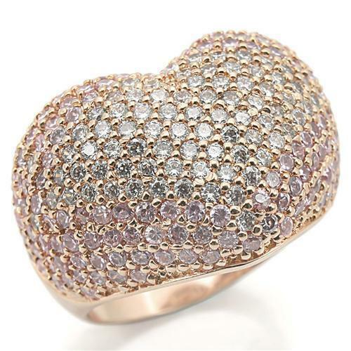 Jewellery Kingdom Ladies Heart Pink Clear Cocktail Statement Cz Ring (Rose Gold) - Jewelry Rings - British D'sire