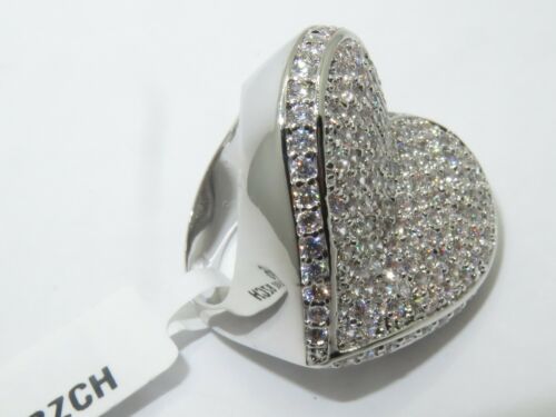 Jewellery Kingdom Ladies Heart Ring Statement Silver Cz Super Sparkling Pave Cocktail - Jewelry Rings - British D'sire