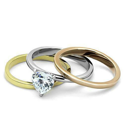 Jewellery Kingdom Ladies Heart Set Rose Gold Band Stainless Steel Yellow Cz Engagement Ring - Jewelry Rings - British D'sire Main image