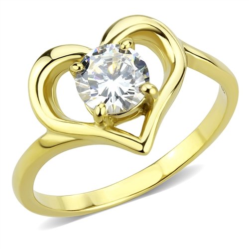 Jewellery Kingdom Ladies Heart Shape 18kt Steel Dress Cubic Zirconia 1k Ring (Gold) - Rings - British D'sire Main image