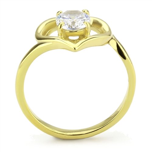 Jewellery Kingdom Ladies Heart Shape 18kt Steel Dress Cubic Zirconia 1k Ring (Gold) - Rings - British D'sire